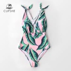 Cupshe Pink Palm One Piece Bathing Suit